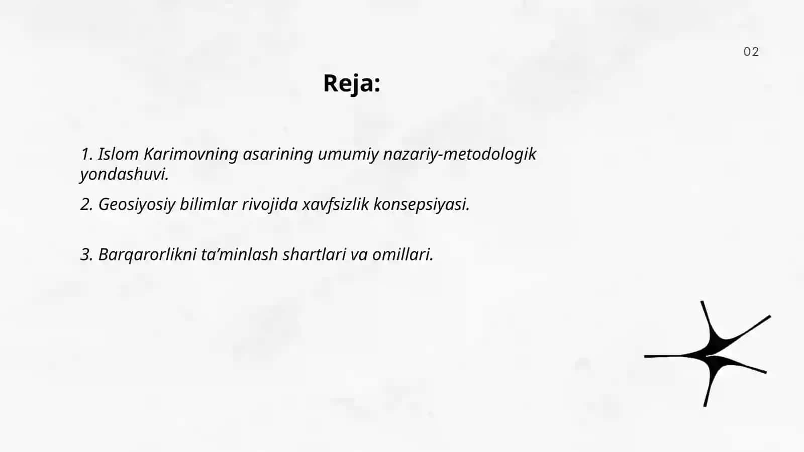 Oʻzbekiston XXI asr boʻsagʻasida: xavfsizlikka tahdid, barqarorlik shartlari va taraqqiyot kafolatlari 2
