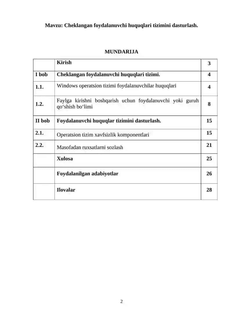 Cheklangan foydalanuvchi huquqlari tizimini dasturlash 2