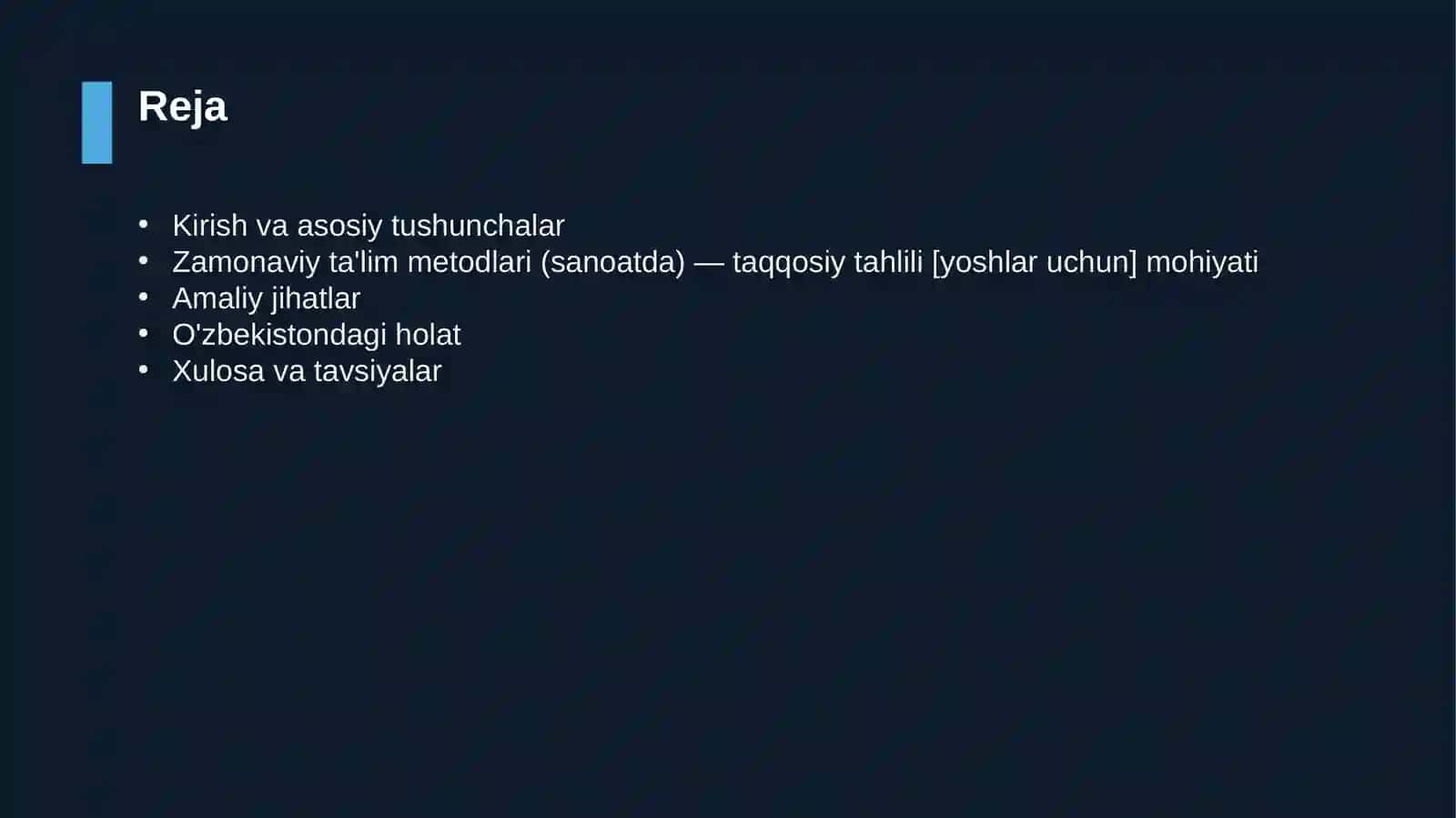 Zamonaviy ta'lim metodlari (sanoatda) — taqqosiy tahlili [yoshlar uchun] 2