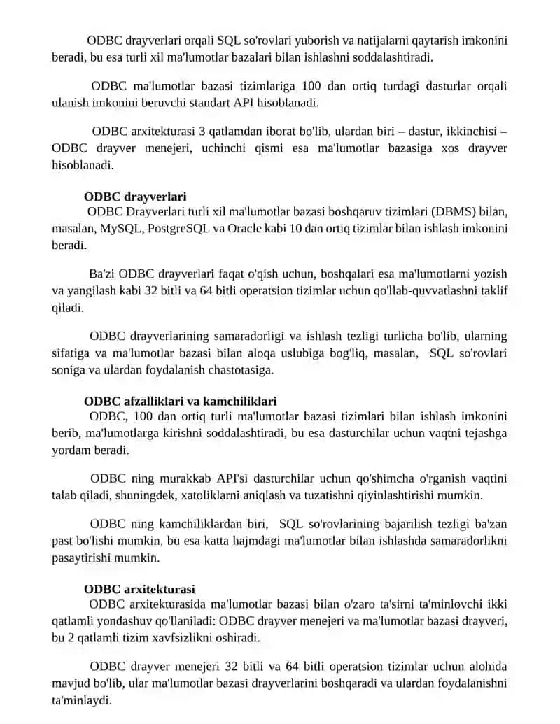 Ochiq ma’lumotlar bazasi aloqasi (ODBC) interfeysi 2