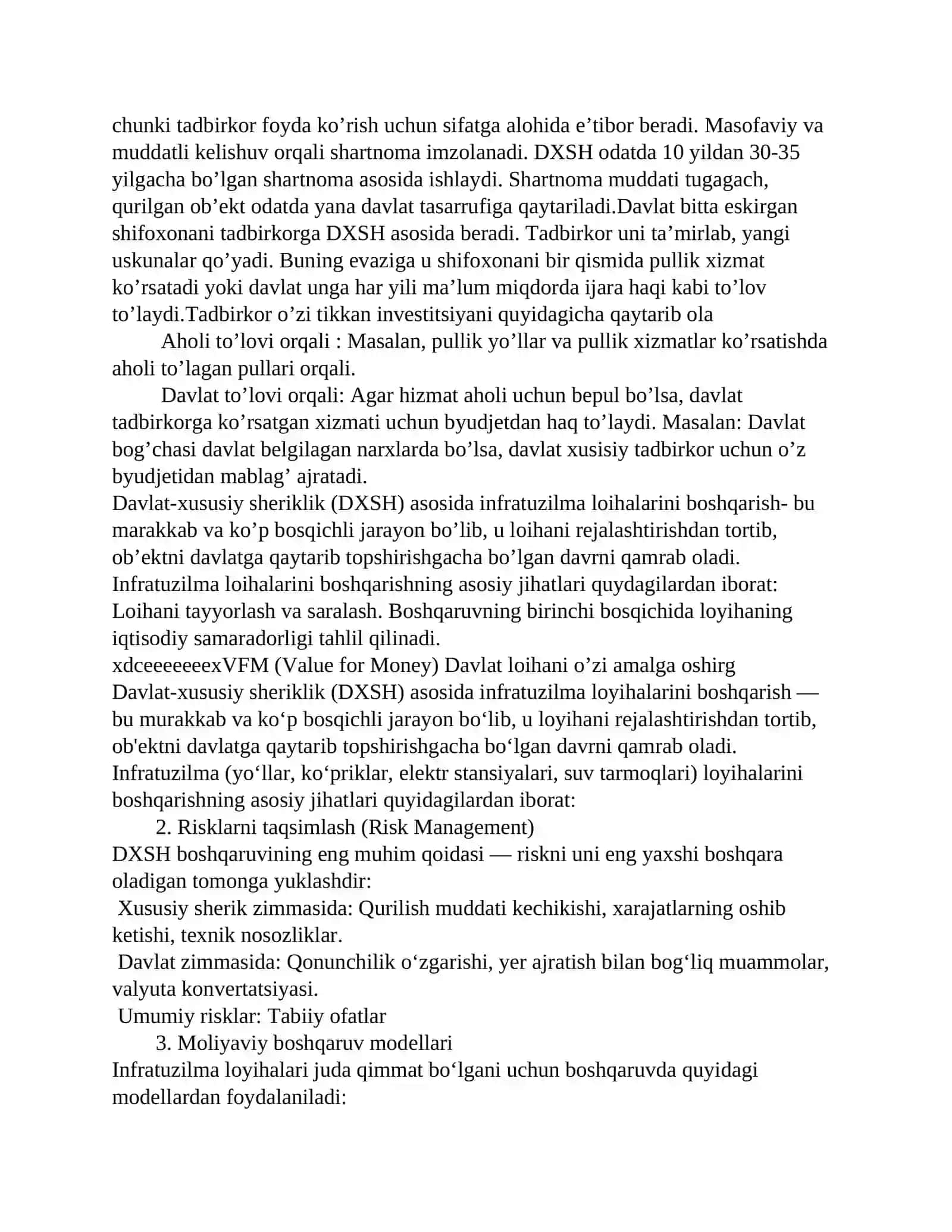 Xususiy sheriklik asosida infratuzilma loihalarini boshqarish 2