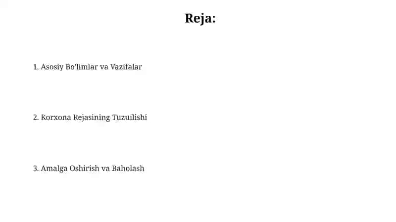 Korxona rejalari tuzilmasi 2