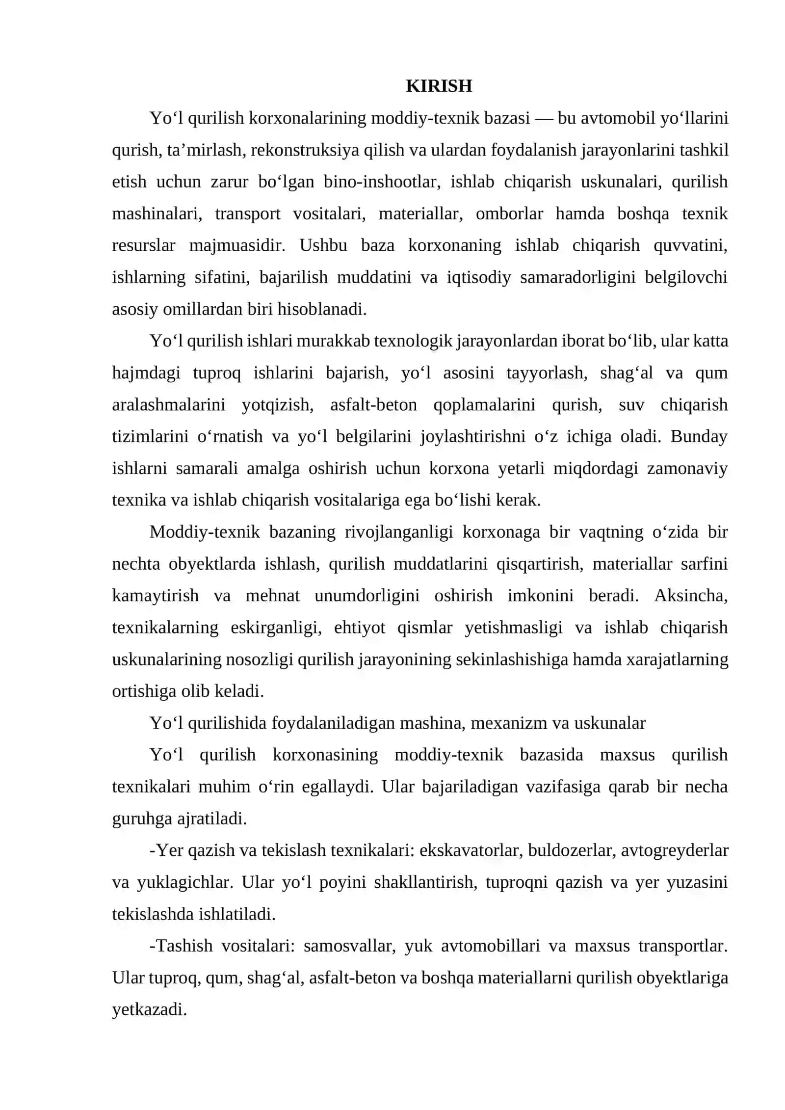 YO'L QURILISH KORXONALARI MODDIY-TEXNIK BAZASINI RIVOJLANTIRISH 2