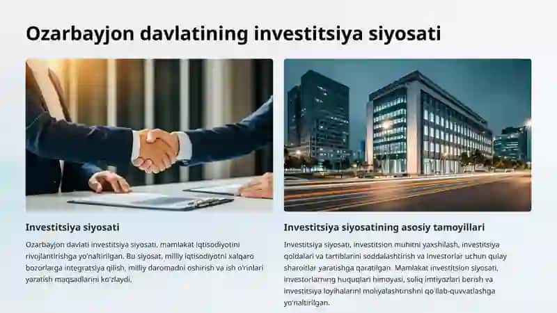 Ozarbayjon davlatining investatsiya tahlili. 2
