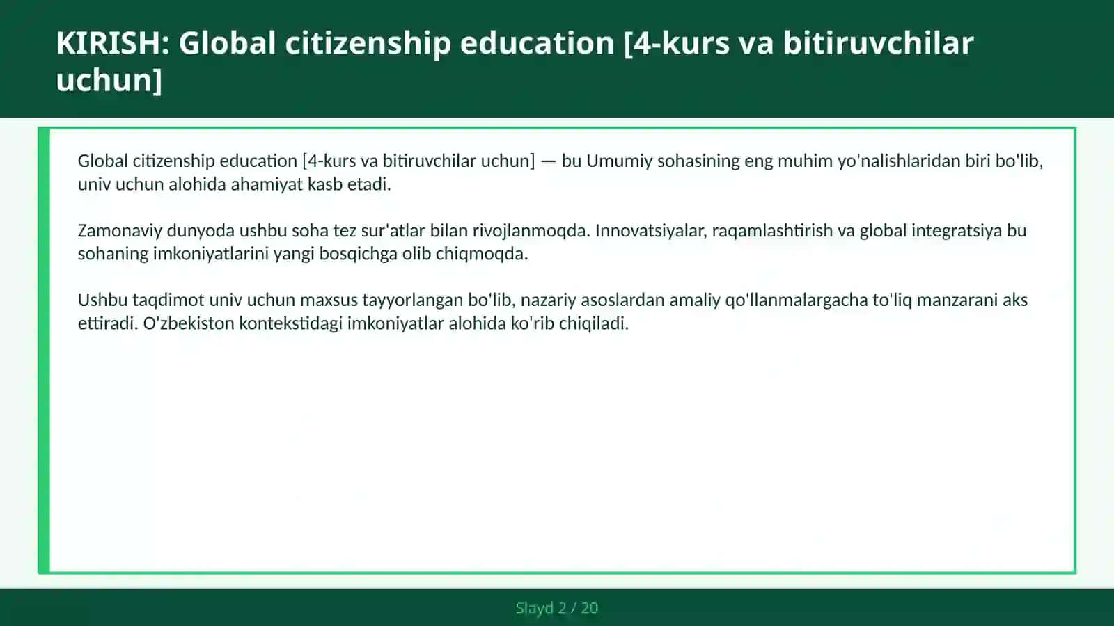 Global citizenship education [4-kurs va bitiruvchilar uchun] 2