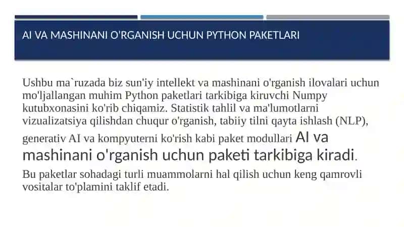 Numpy kutubxonasida ikkio`lchovli array metodlari bilan ishlash 2