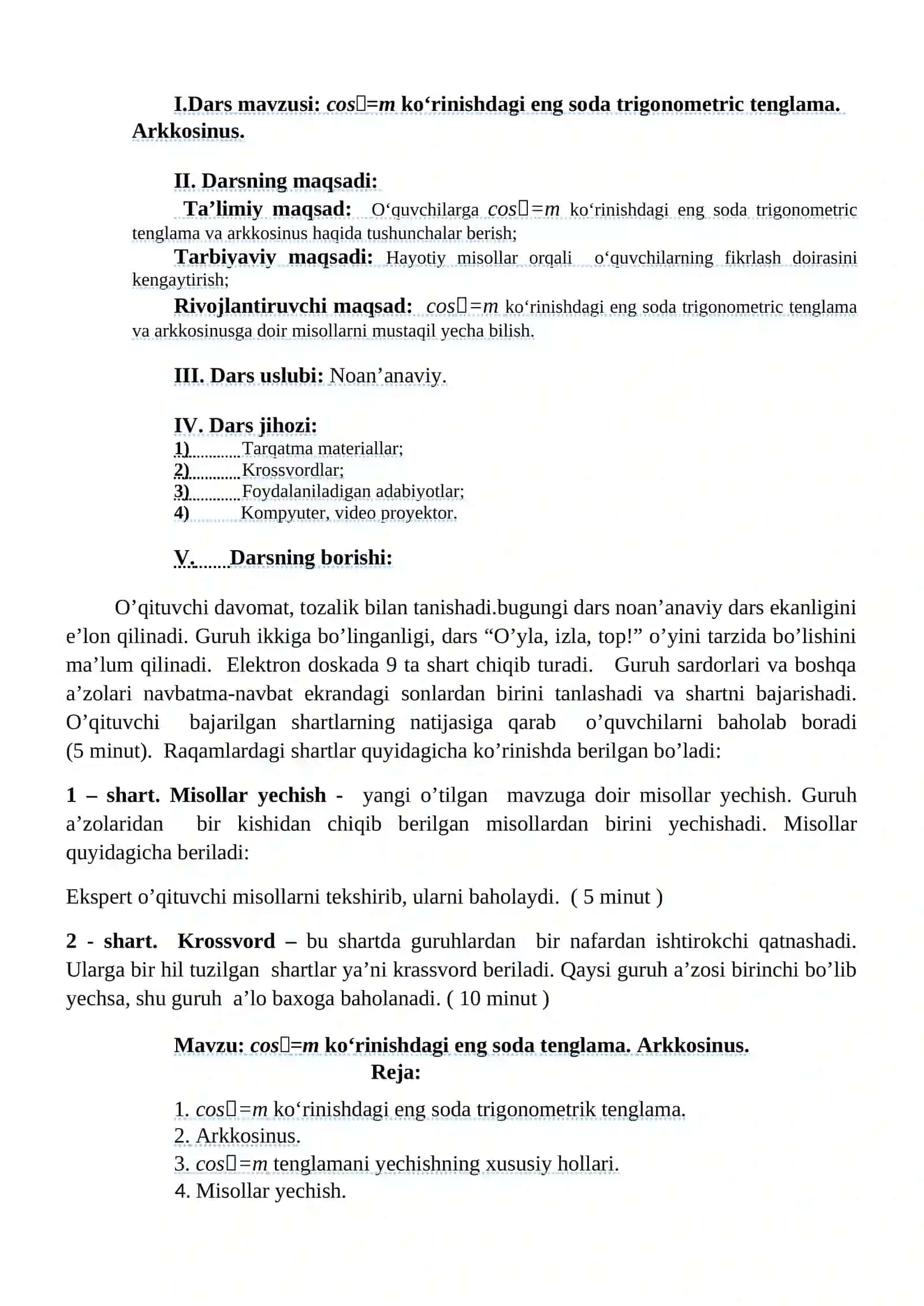 Ochiq dars ishlanmasi 2