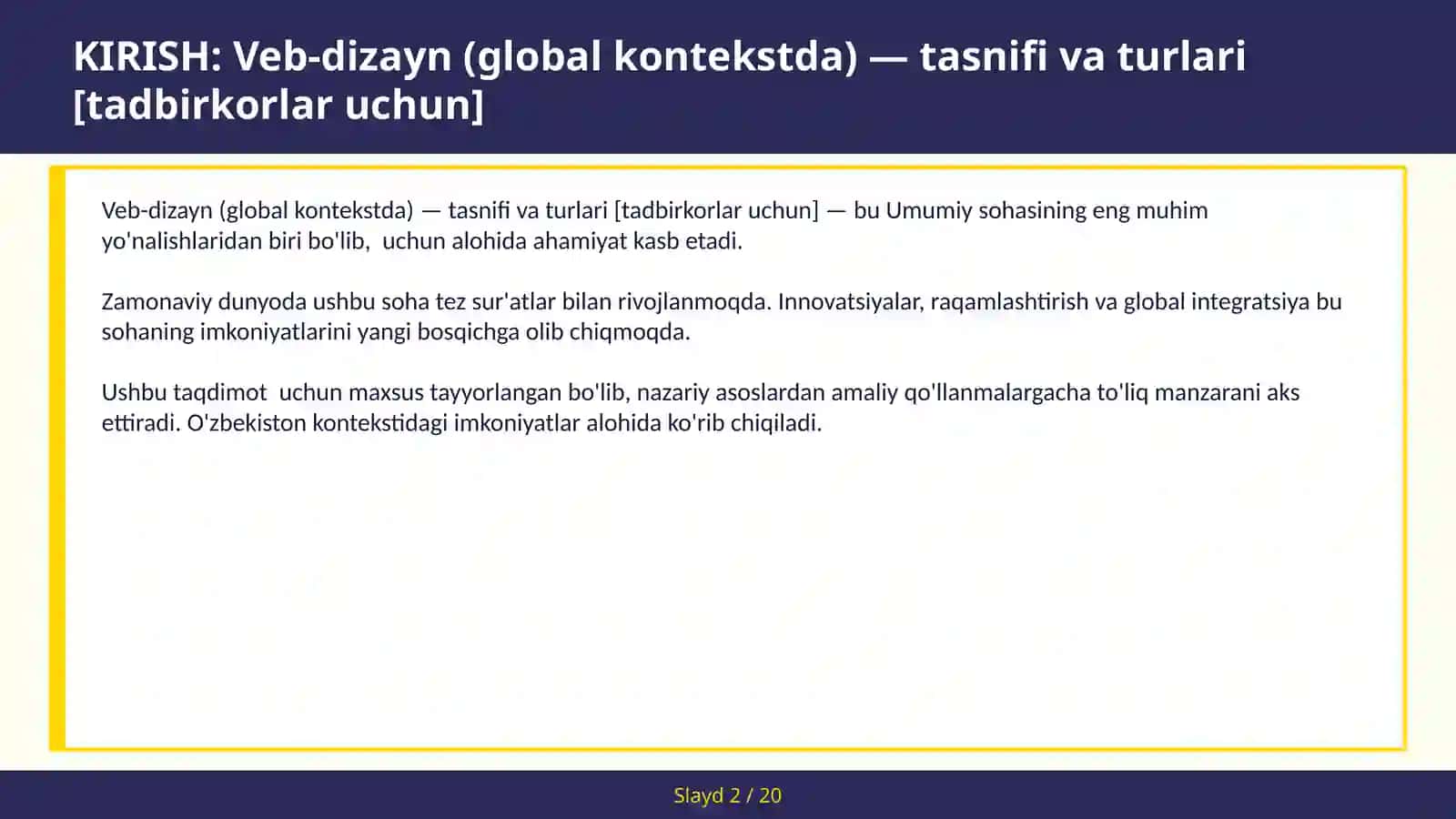 Veb-dizayn (global kontekstda) — tasnifi va turlari [tadbirkorlar uchun] 2
