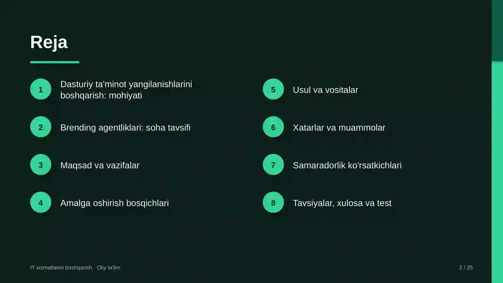 IT xizmatlarini boshqarish · Oliy ta'lim 2