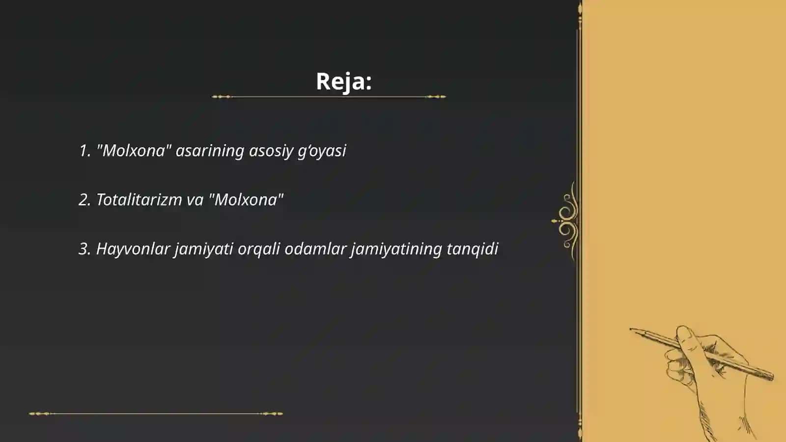 Jorj Oruellning ''Molxona'' asri taqdimoti 2