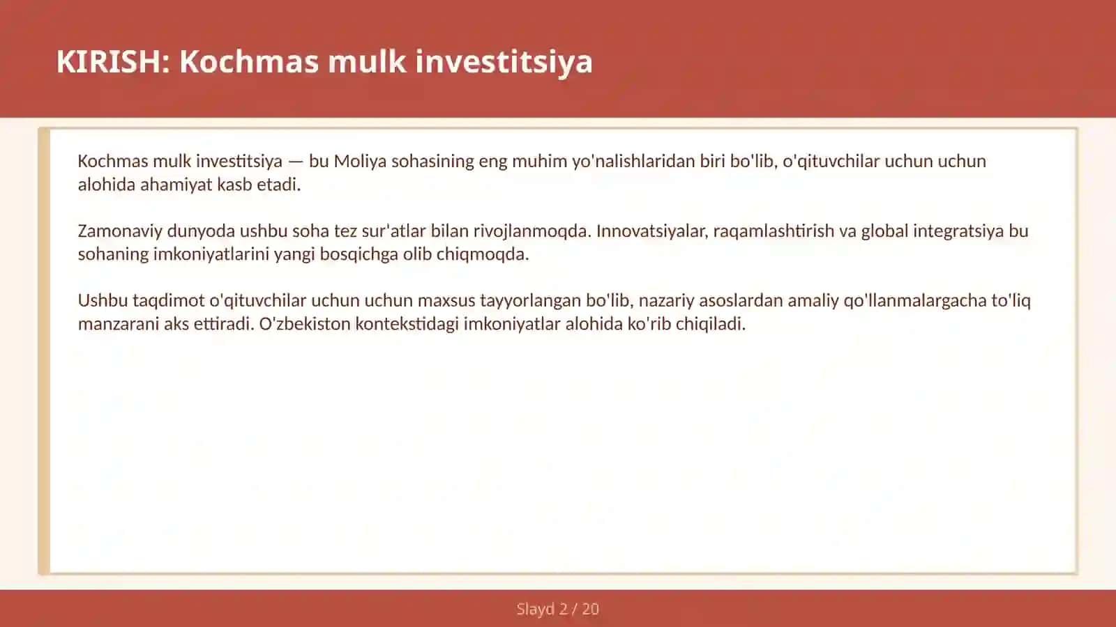 KOCHMAS MULK INVESTITSIYA 2
