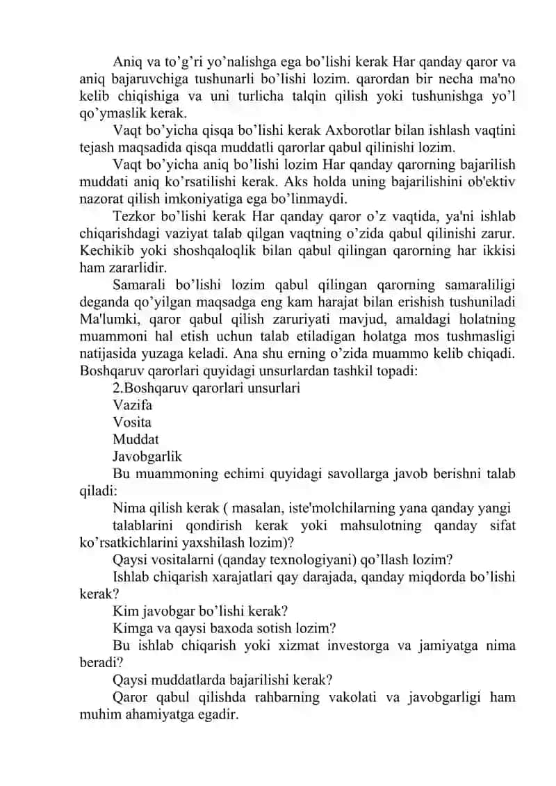 MAVZU. SAMARALI QAROR QABUL QILISH SAN’ATI. QARORLARNI BOSHQALAR BILAN BO`LISHISH VAULARNIERGAShtrsh 2