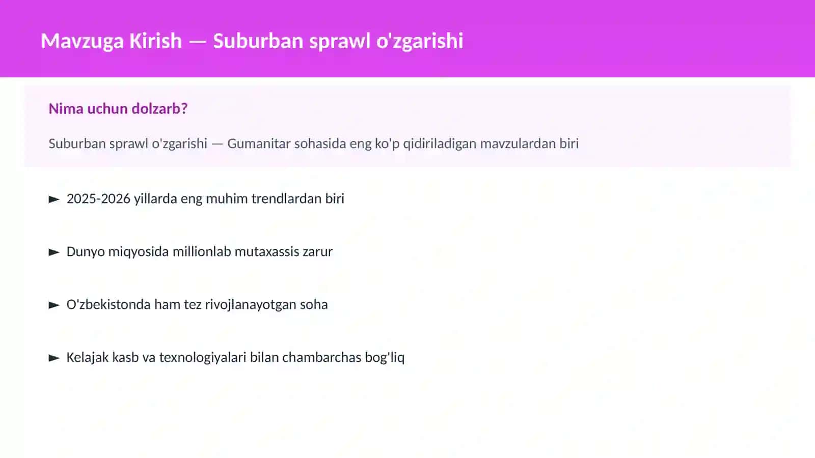 Suburban sprawl o'zgarishi 2