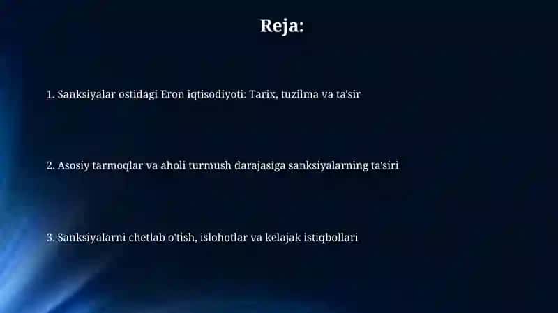 Sanksiyalardan keyingi Eron Islom Respublikasi iqtisodiyoti: Umumiy ko'rinish 2