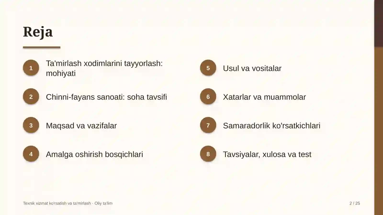 Chinni-fayans sanoatida ta'mirlash xodimlarini tayyorlash 2
