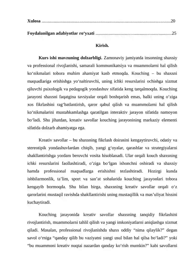 Kouching jarayonida kreativ savollar 2
