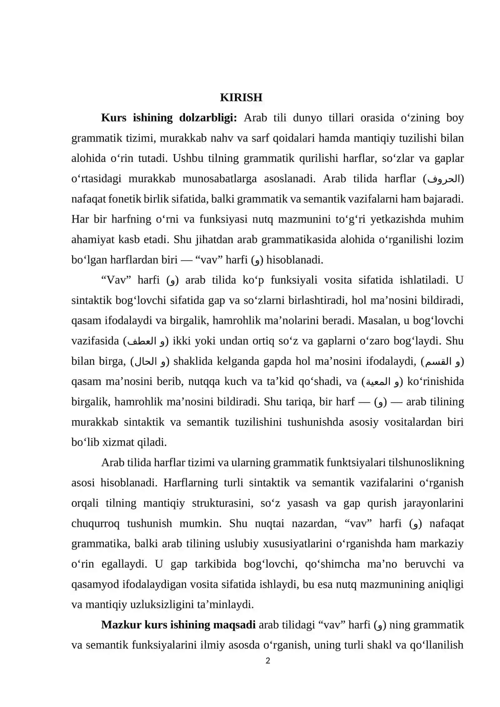 "Vav” harfining arab grammatikasidagi funksiyalari” 2