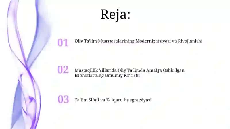 Mustaqillik yillarida oliy taʼlim sohasida amalga oshirilgan islohatlar 2