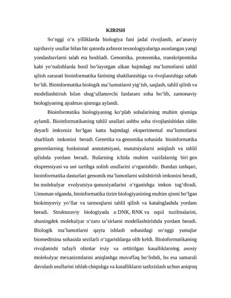 ZAMONAVIY BIOLOGIYANING RIVOJLANISHIDA BIOINFORMATIKANING HISSASI 2