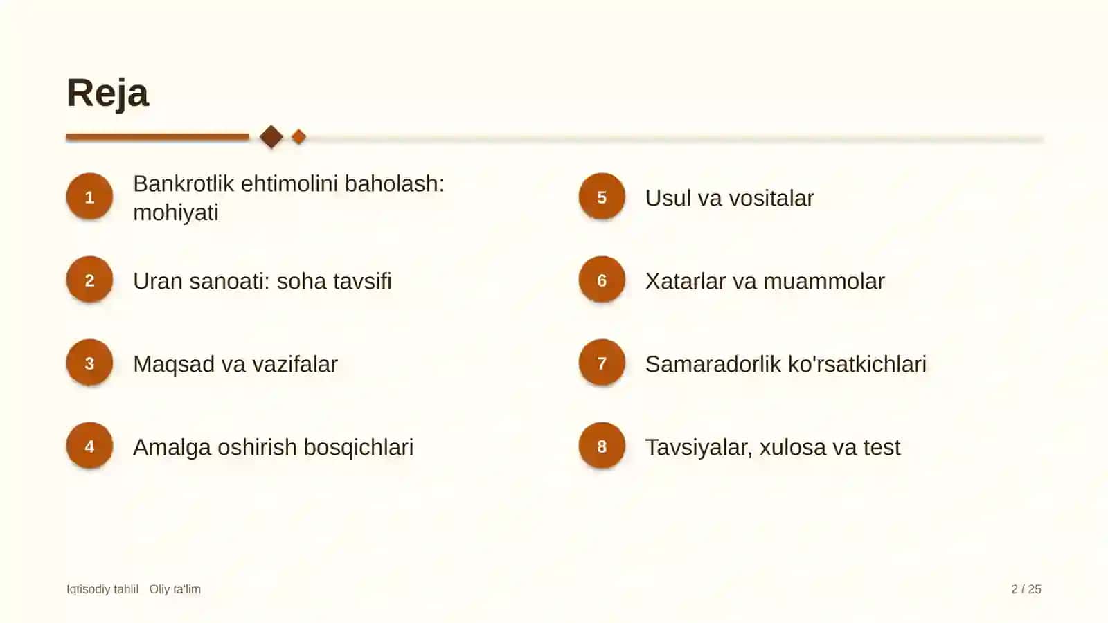 Uran sanoatida bankrotlik ehtimolini baholash 2
