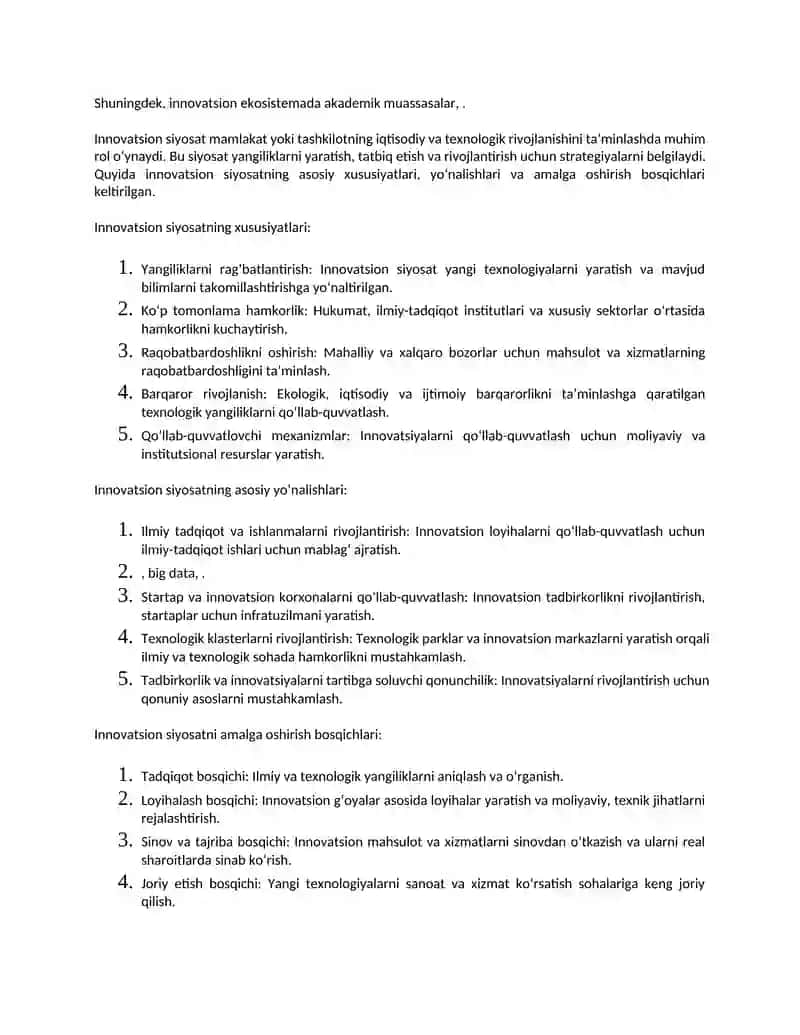 Innovatsion siyosat va innovatsion ekosistema 2