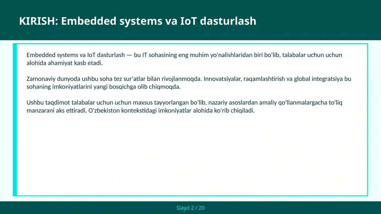 EMBEDDED SYSTEMS VA IOT DASTURLASH 2