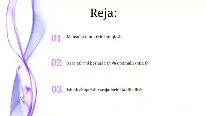 Tadbirkorlikni sub'ektlarida ishlab chiqarish xarajatlari va mahsulot tannarxi tahlili 2