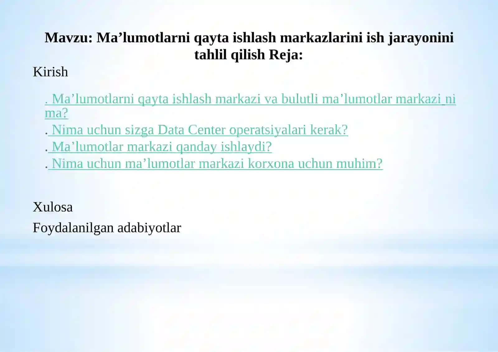 Ma’lumotlarni qayta ishlash markazlarini ish jarayonini tahlil qilish 2