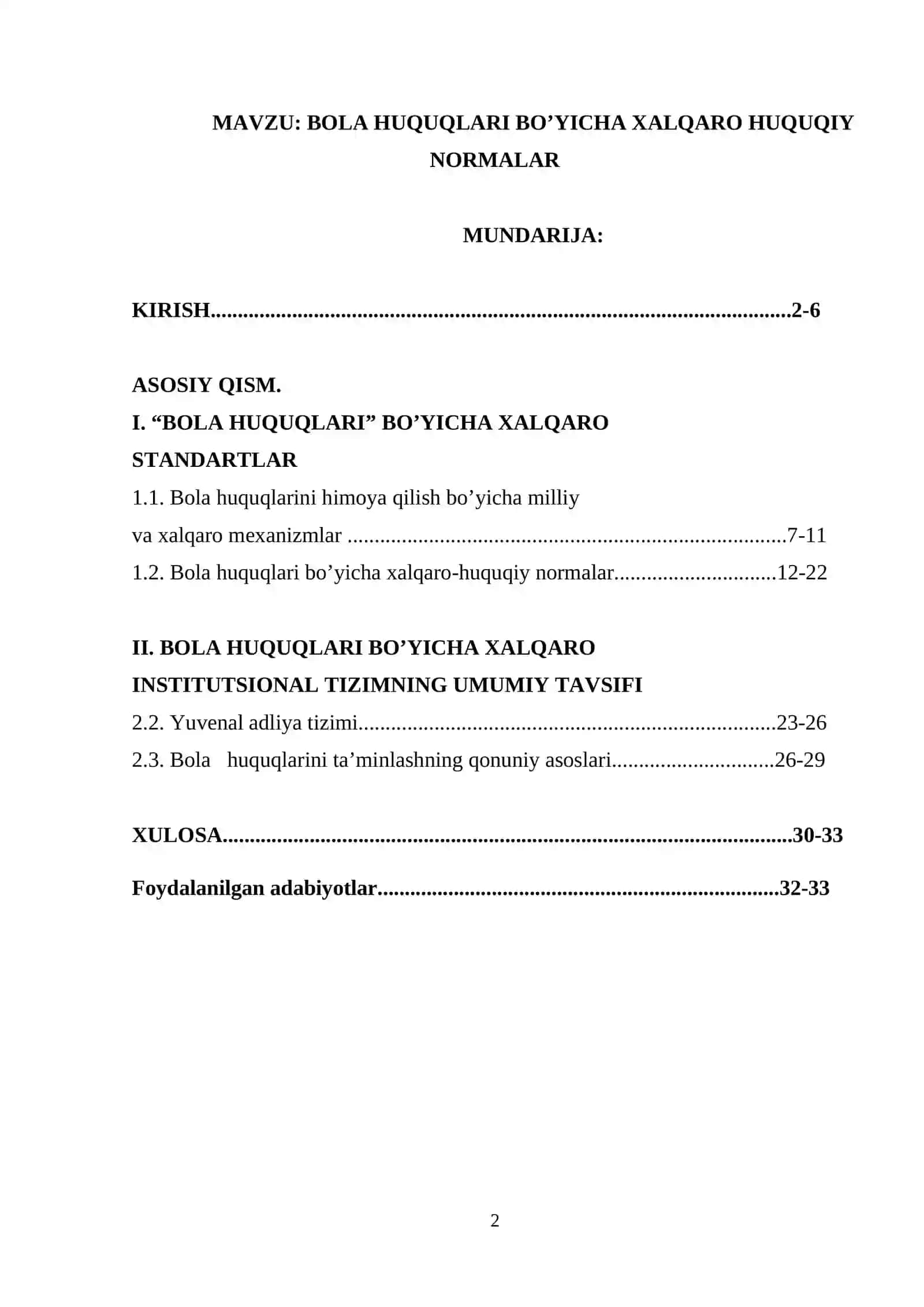 BOLA HUQUQLARI BO’YICHA XALQARO HUQUQIY NORMALAR 2