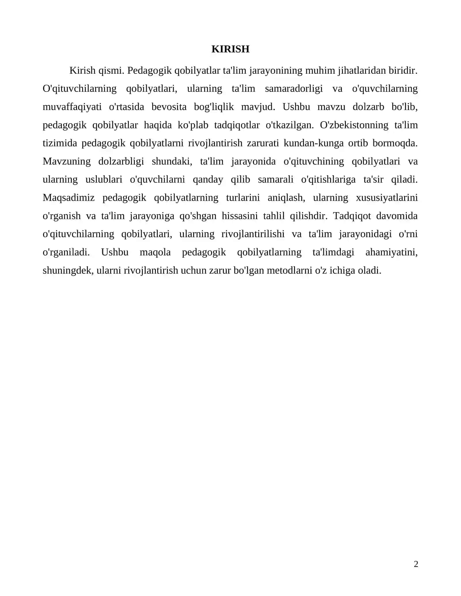 Pedagogik qobilyat turlari va ularning ta'limdagi o'rni 2