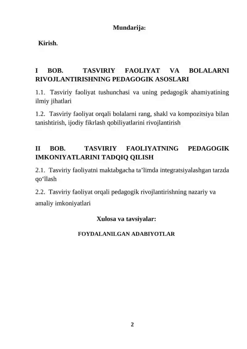 Bolalarni har tomonlama rivojlantirishda tasviriy faoliyatning pedagogik imkoniyatlari (KURS ISHI) 2