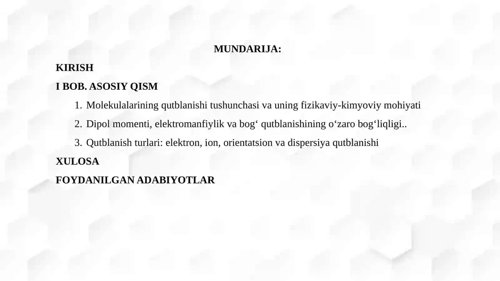 Molekulalarning qutblanishi   taqdimoti 2