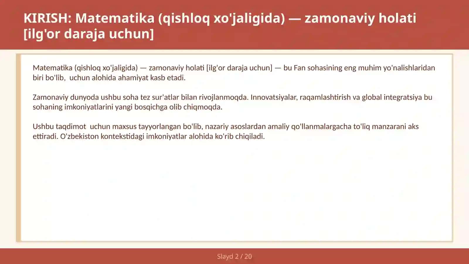 Matematika (Qishloq xo'jaligida) - Zamonaviy holati [Ilg'or daraja uchun] 2