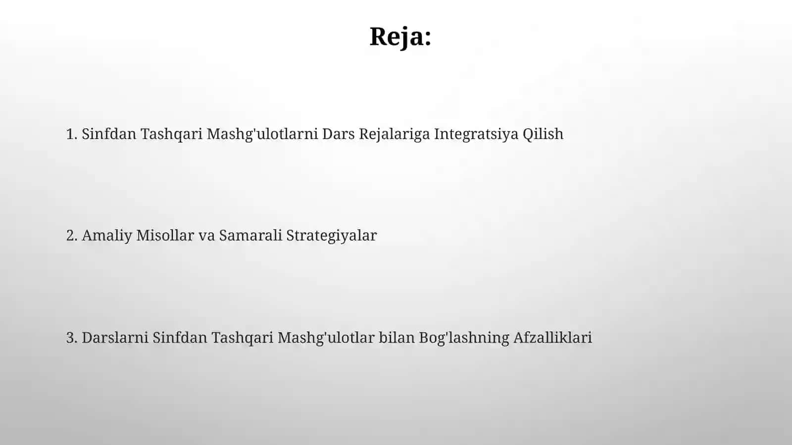 Sinfdan Tashqari Mashg'ulotlarni Dars Rejalariga Integratsiya Qilish 2