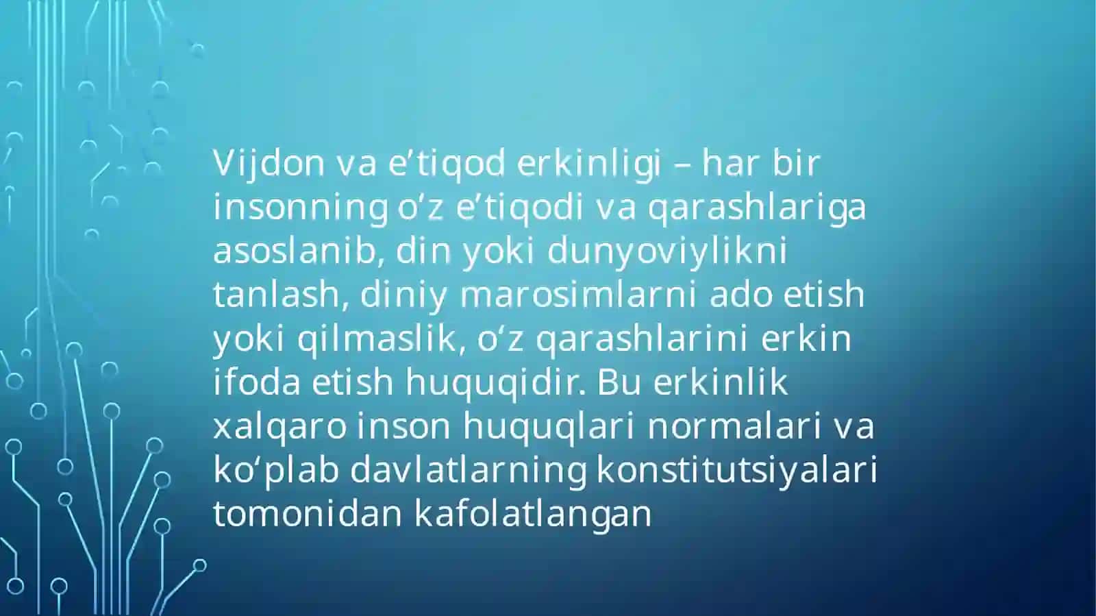 Vijdon va e’tiqod erkining ta’rifi Islom va boshqadiniya qidalari sinkretlashuvi natijasida shakllangan diniy ta’limotlar tarixi 2