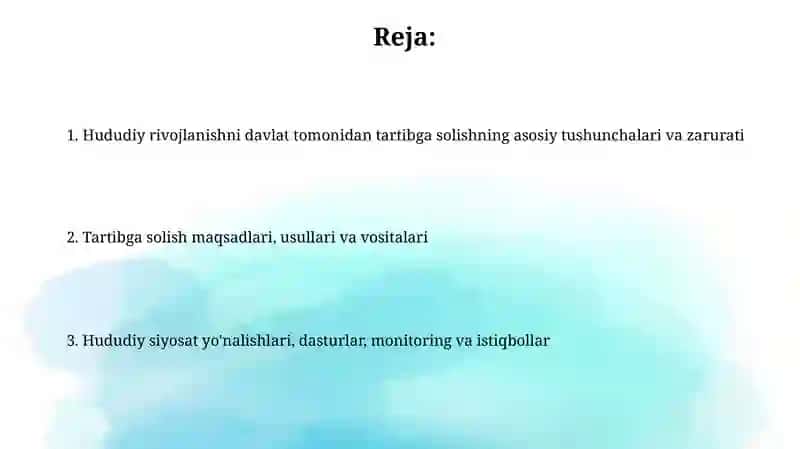 Hududiy rivojlanishni davlat tomonidan tartibga solish 2