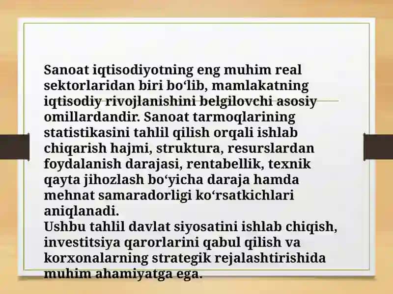 Sanoattarmoqlarining statistik tahlili 2