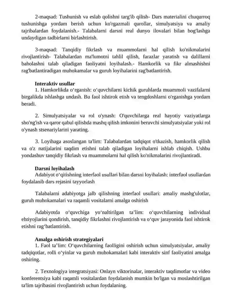 Jilvirlash Mavzusiga Interfaol Metodlardan Foydalanib Dars Ishlama Tayyorlash 2