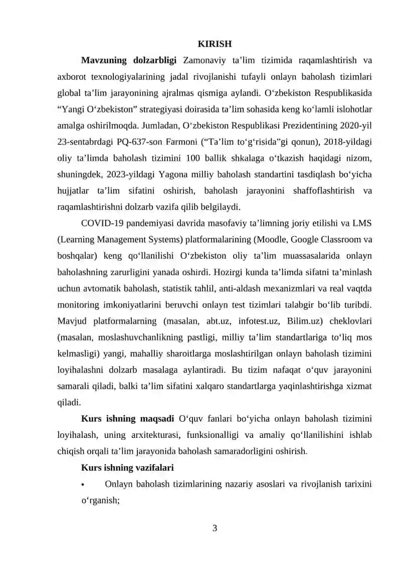 O‘quv fanlari bo‘yicha test tizimini loyihalash (onlayn baholash tizimi) 2