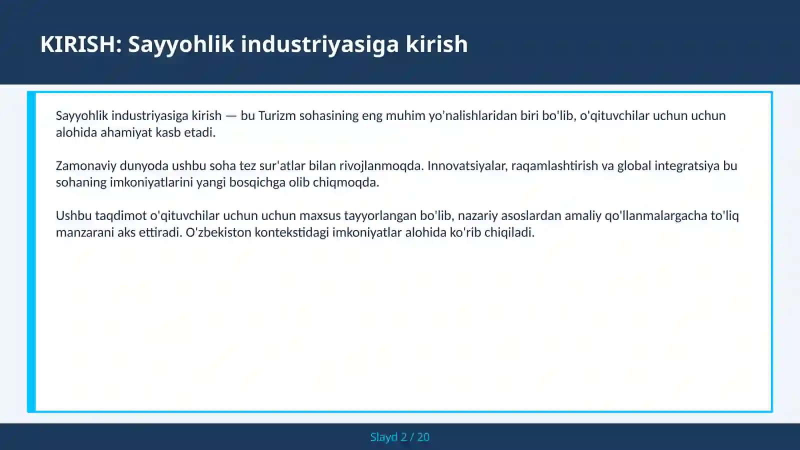 Sayyohlik industriyasiga kirish 2