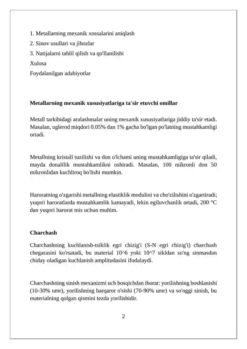 Metallarning mexanik xususiyatlarini aniqlah xususiyatlari 2