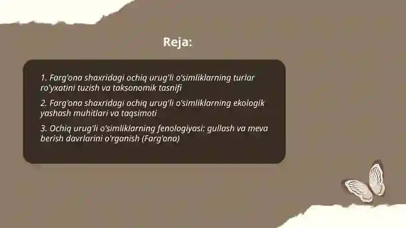 Farg'ona shaxridagi ochiq urug'li o'simliklarning tur tarkibi, ahamiyatini o'rganish va gerbariy namunalarini tayyorlash 2