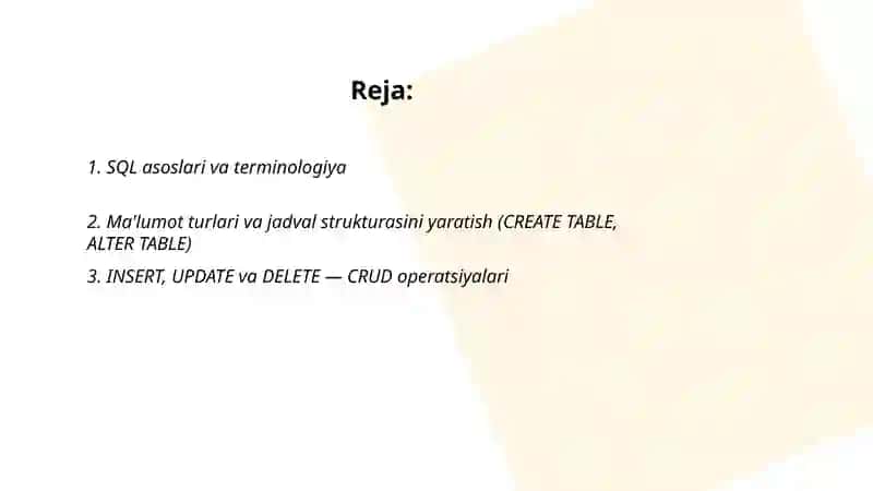 SQL asoslari va terminologiya 2