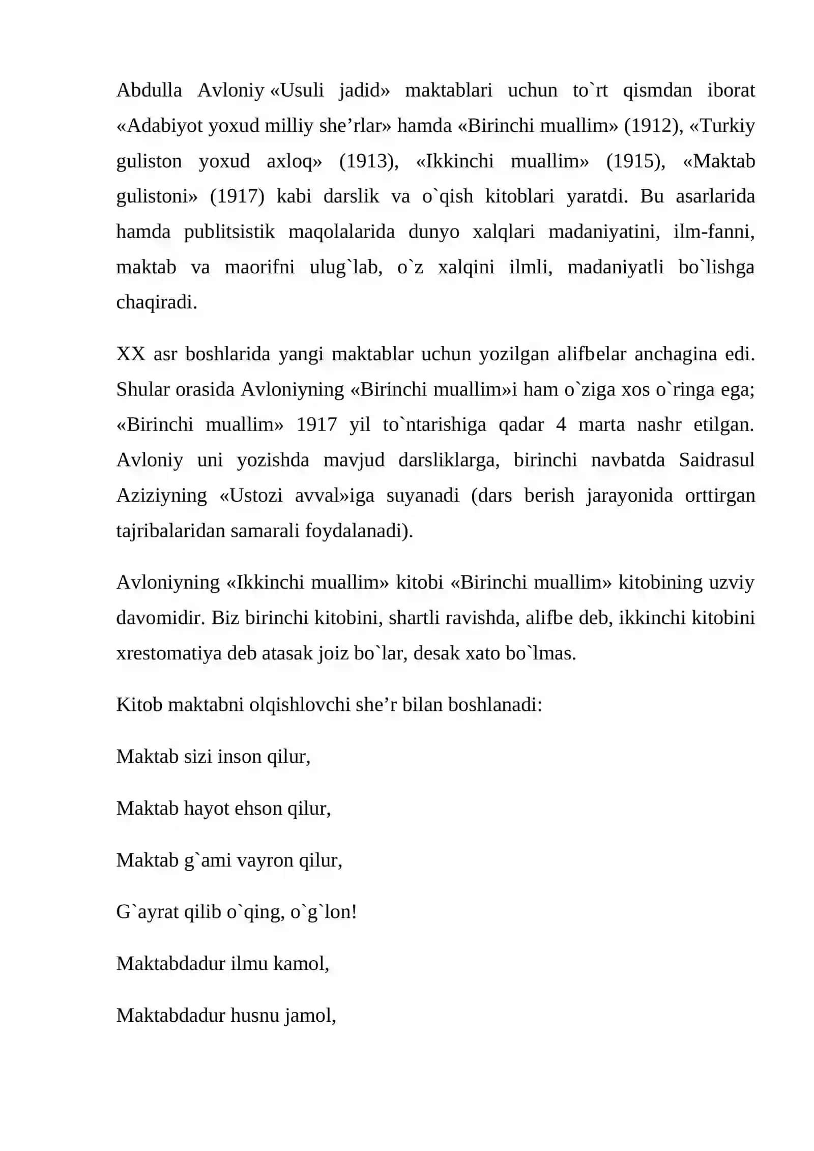 ABDULLA AVLONIYNING “TURKIYGULISTONYOXUDAXLOQ”ASARINING TA’LIMIY AHAMIYATI 2