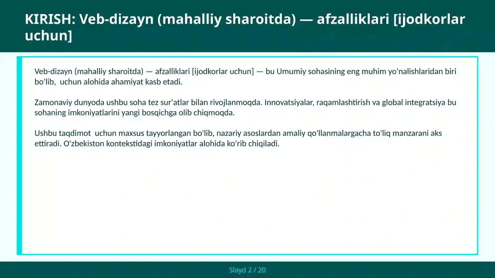 VEB-DIZAYN (MAHALLIY SHAROITDA) — AFZALLIKLARI [IJODKORLAR UCHUN] 2