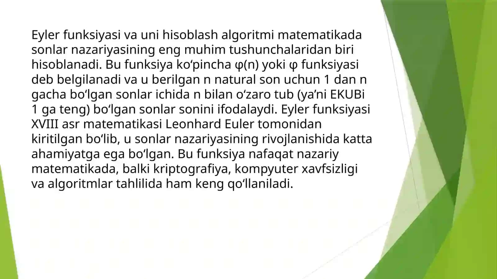 Eyler Funksiyasi va Uni Hisoblash Algoritmi 2