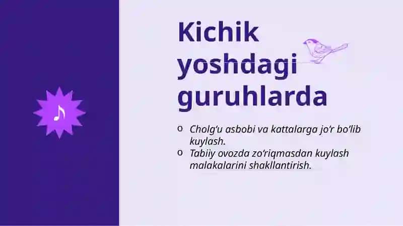 Bolalarni qo’shiq kuylashga o’rgatish 2