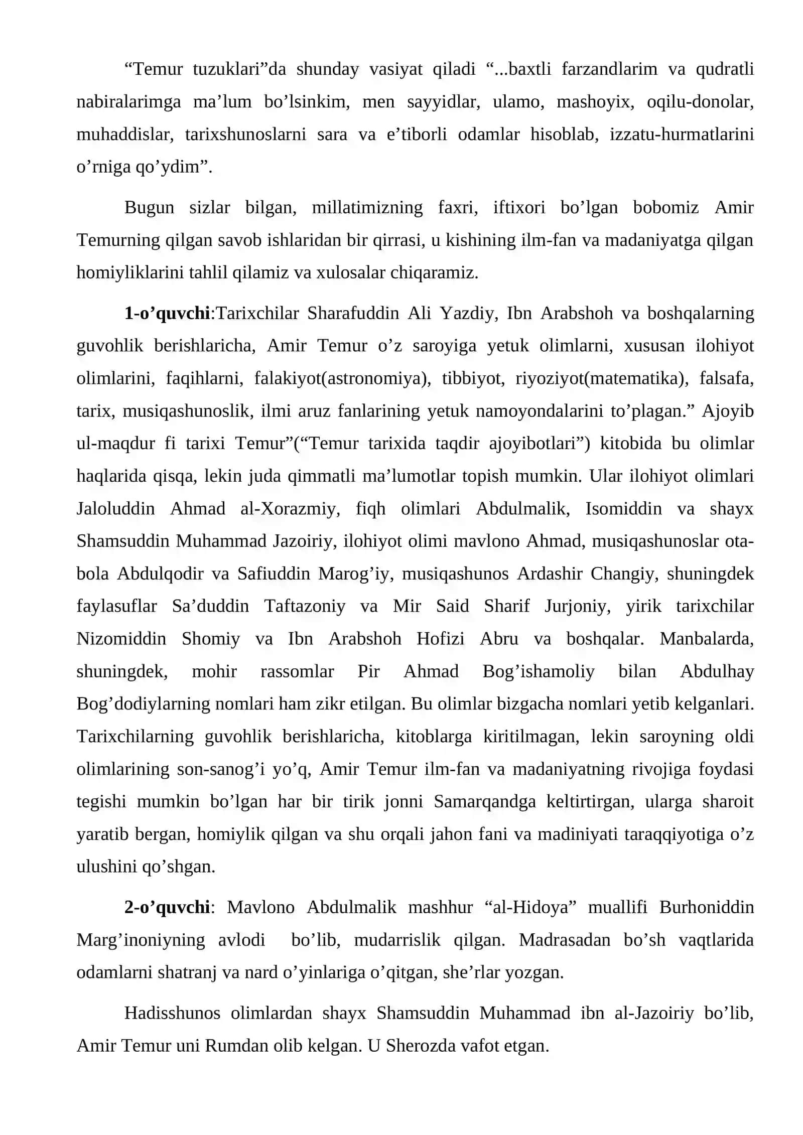 AMIR TEMURNING ILM-FAN VA MADANIYAT ISHLARI BO’YIChA QILGAN HARAKATLARINI O’RGANISh 2