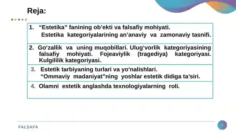 Nafosat falsafasi (Estetika) 2