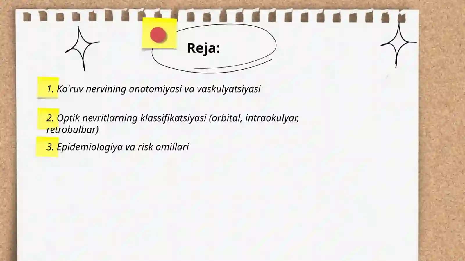 Ko'ruv nervi nevritlari(Optik nevritlari):Anatomiyasi etialogiyasi,patagenezi,klinikasi,diagnostikasi va davolash 2